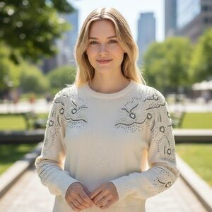 Vintage Jane Ashley Ivory Beaded Sweater